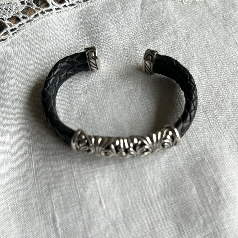 Vintage Sterling silver w/ leather cuff bracelet Joseph Esposito - Picture 7 of 7